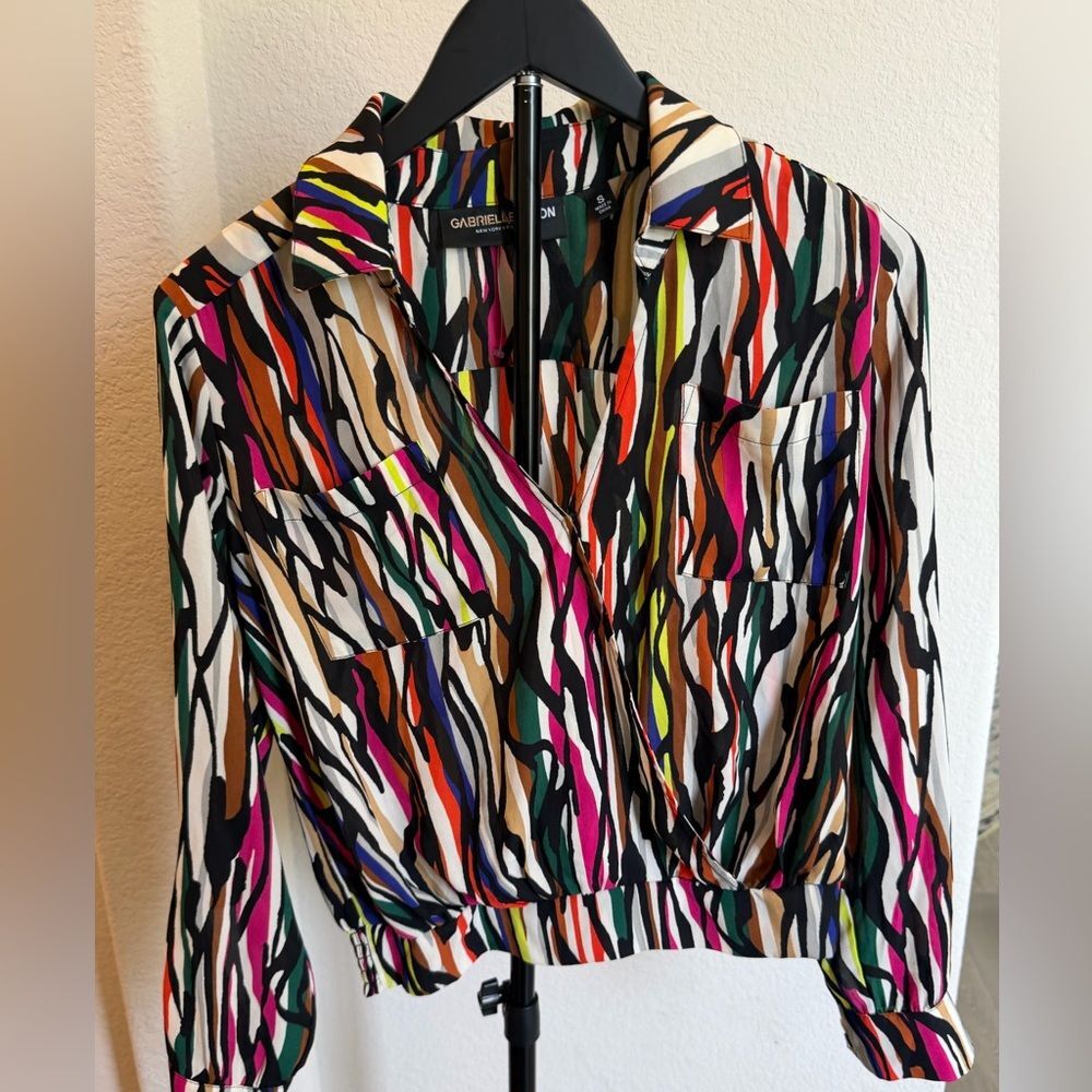 Gabrielle Union Multicolor Abstract Stripe Button-Down Shirt S